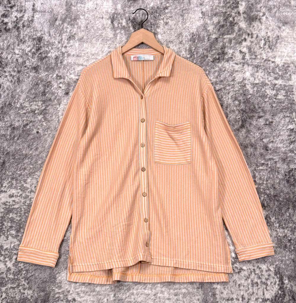 Free People Top XS Womens Orange Striped Knit Button Cover Up Relaxed Knit Beach